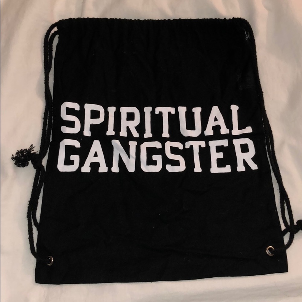 Spiritual gangster black drawstring bag